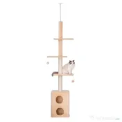 PawHut Stâlp Zgâriat Pod Multinivel, 210-240 cm, Frânghie Iuta, Design Inovator, Galben | Aosom Romania