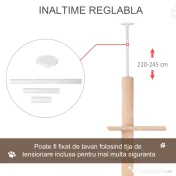 PawHut Stâlp Zgâriat Pod Multinivel, 210-240 cm, Frânghie Iuta, Design Inovator, Galben | Aosom Romania
