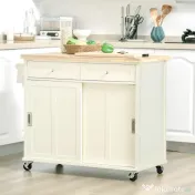 Insula de bucatarie HOMCOM cu sertare, dulap, suport prosoape, lemn si MDF, alb 110x49,5x89,5cm | Aosom Romania 