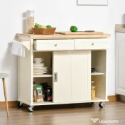 Insula de bucatarie HOMCOM cu sertare, dulap, suport prosoape, lemn si MDF, alb 110x49,5x89,5cm | Aosom Romania 
