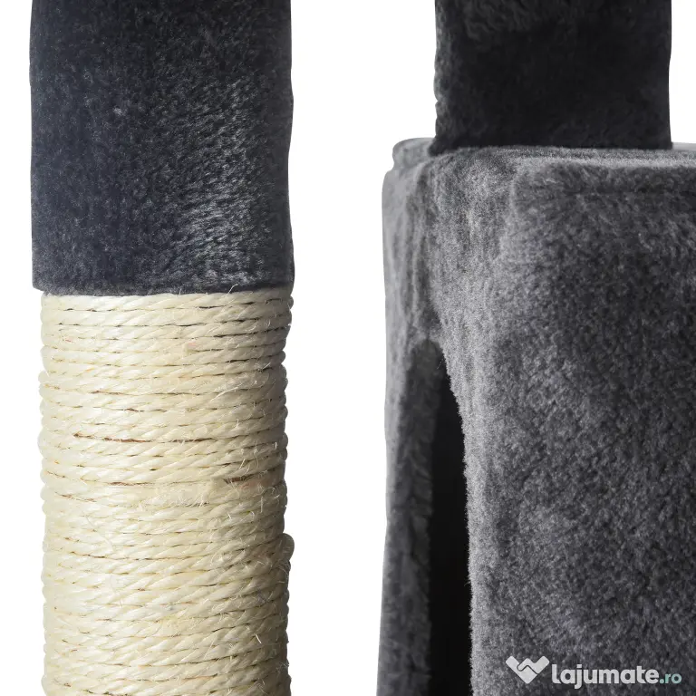 PawHut Ansamblu pentru pisici cu stalpi din sisal, pat si 2 Casute cu invelis de plus, 59x39x83cm, Negru | Aosom Romania