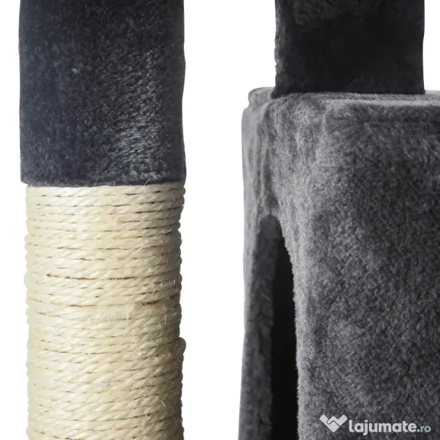 PawHut Ansamblu pentru pisici cu stalpi din sisal, pat si 2 Casute cu invelis de plus, 59x39x83cm, Negru | Aosom Romania