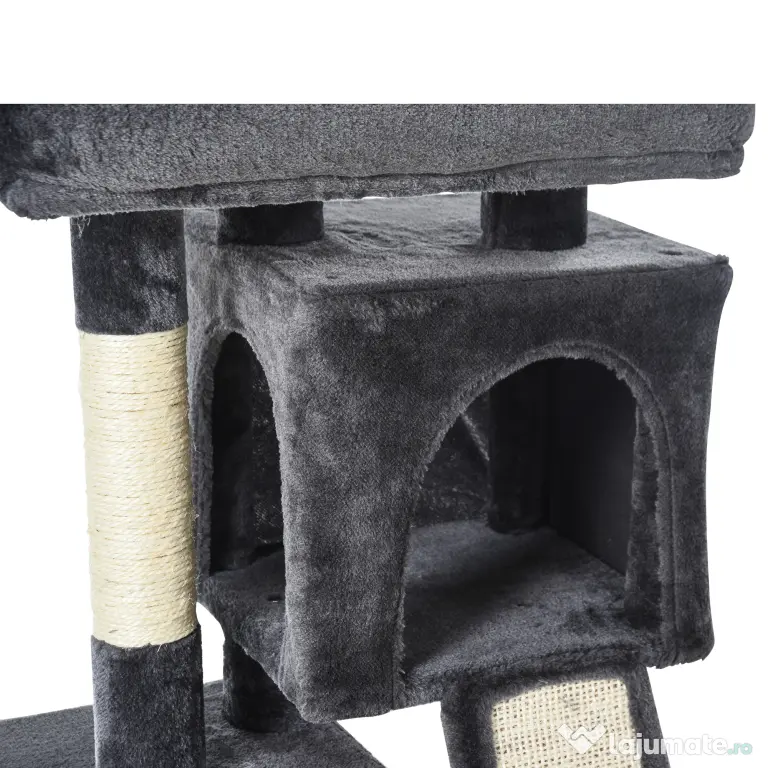 PawHut Ansamblu pentru pisici cu stalpi din sisal, pat si 2 Casute cu invelis de plus, 59x39x83cm, Negru | Aosom Romania