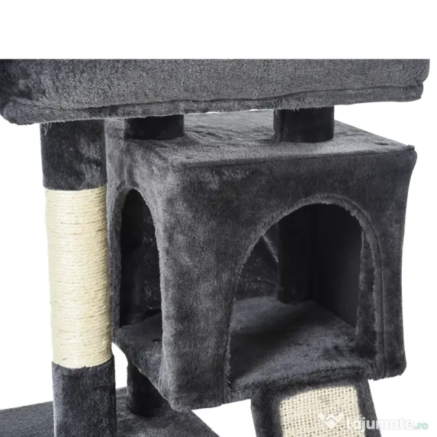 PawHut Ansamblu pentru pisici cu stalpi din sisal, pat si 2 Casute cu invelis de plus, 59x39x83cm, Negru | Aosom Romania