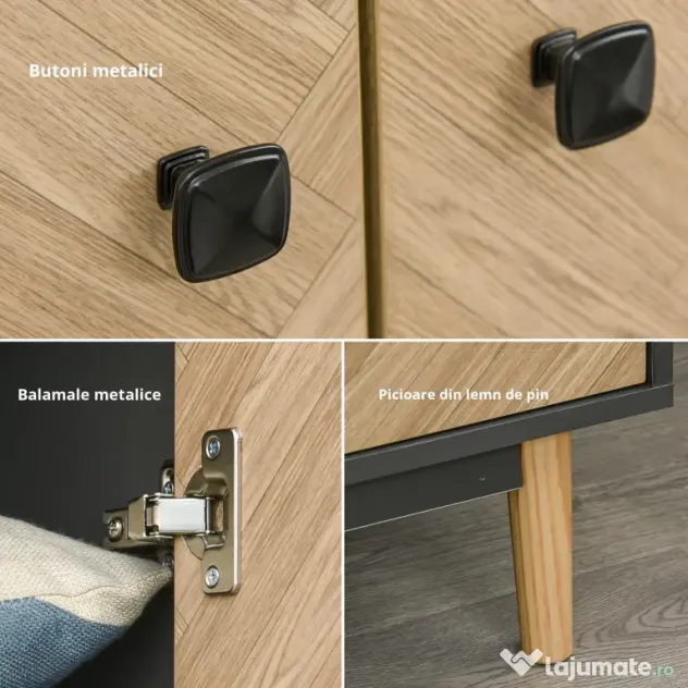 HOMCOM Dulap din lemn cu doua usi: 4 compartimente, 2 umerase si sertare culoare gri inchis, 90x50x190 cm | Aosom Romania