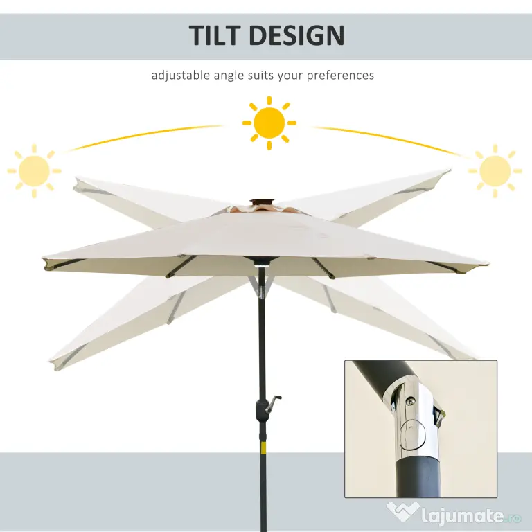 Outsunny umbrela de gradina cu leduri, Φ266x245cm, crem | Aosom Ro