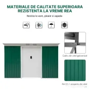 Outsunny Magazie de Grădină pentru Unelte, cu Uși Glisante și Ventilație, 277x130x173 cm, Verde | Aosom Romania 