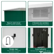 Outsunny Magazie de Grădină pentru Unelte, cu Uși Glisante și Ventilație, 277x130x173 cm, Verde | Aosom Romania 