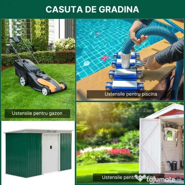 Outsunny Magazie de Grădină pentru Unelte, cu Uși Glisante și Ventilație, 277x130x173 cm, Verde | Aosom Romania