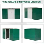 Outsunny Magazie de Grădină pentru Unelte, cu Uși Glisante și Ventilație, 277x130x173 cm, Verde | Aosom Romania 