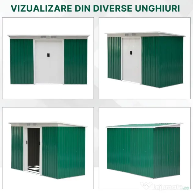 Outsunny Magazie de Grădină pentru Unelte, cu Uși Glisante și Ventilație, 277x130x173 cm, Verde | Aosom Romania