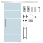 HOMCOM Ușă Glisantă din Sticlă Securizată, 102.5x205cm, Sticlă Satinată/Mată cu 4 Dungi Transparente, Include Kit de Montaj 