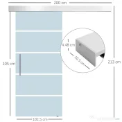 HOMCOM Ușă Glisantă din Sticlă Securizată, 102.5x205cm, Sticlă Satinată/Mată cu 4 Dungi Transparente, Include Kit de Montaj 