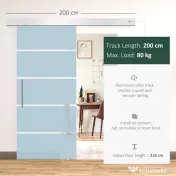 HOMCOM Ușă Glisantă din Sticlă Securizată, 102.5x205cm, Sticlă Satinată/Mată cu 4 Dungi Transparente, Include Kit de Montaj 