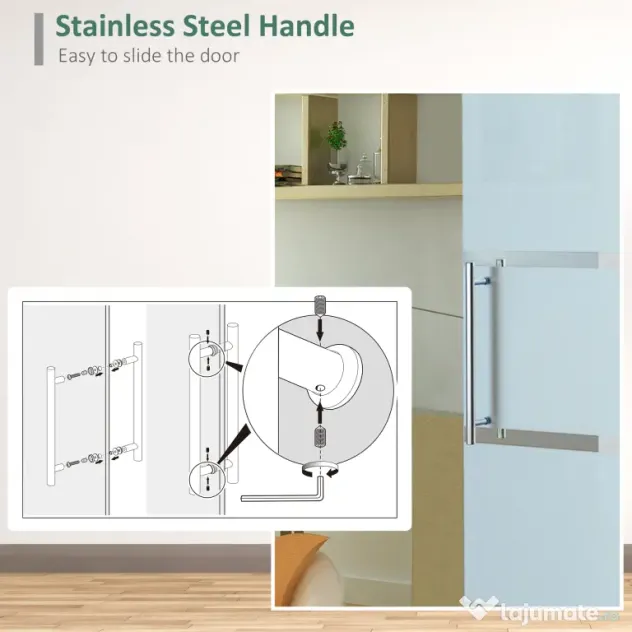 HOMCOM Ușă Glisantă din Sticlă Securizată, 102.5x205cm, Sticlă Satinată/Mată cu 4 Dungi Transparente, Include Kit de Montaj