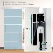 HOMCOM Ușă Glisantă din Sticlă Securizată, 102.5x205cm, Sticlă Satinată/Mată cu 4 Dungi Transparente, Include Kit de Montaj 