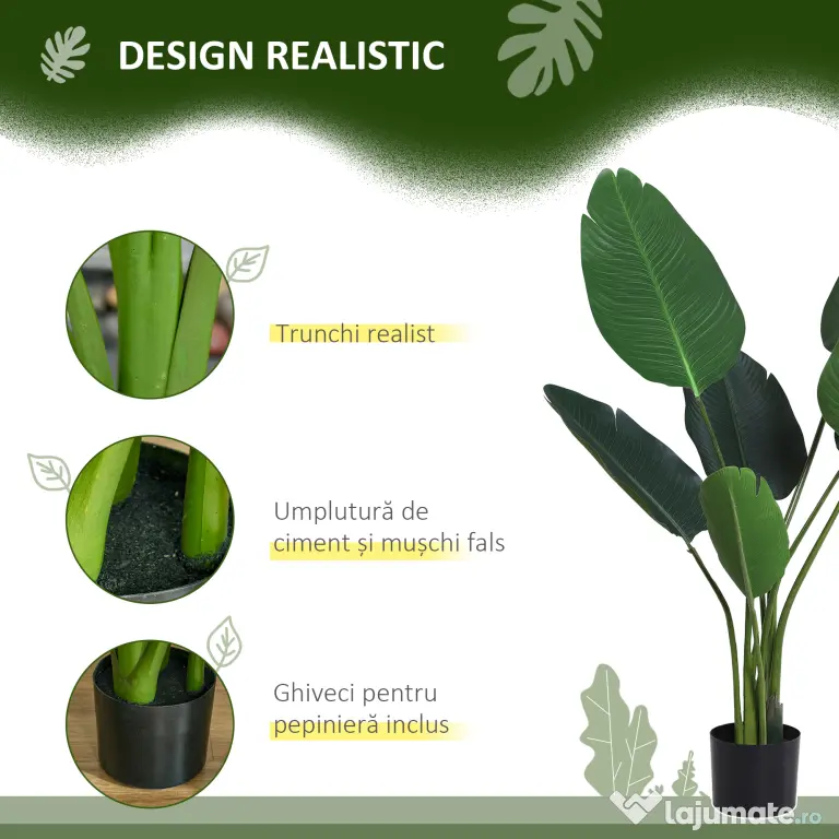 Outsunny Planta Artificiala Strelitzia – 120 cm pentru Interior/Exterior