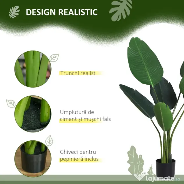 Outsunny Planta Artificiala Strelitzia – 120 cm pentru Interior/Exterior