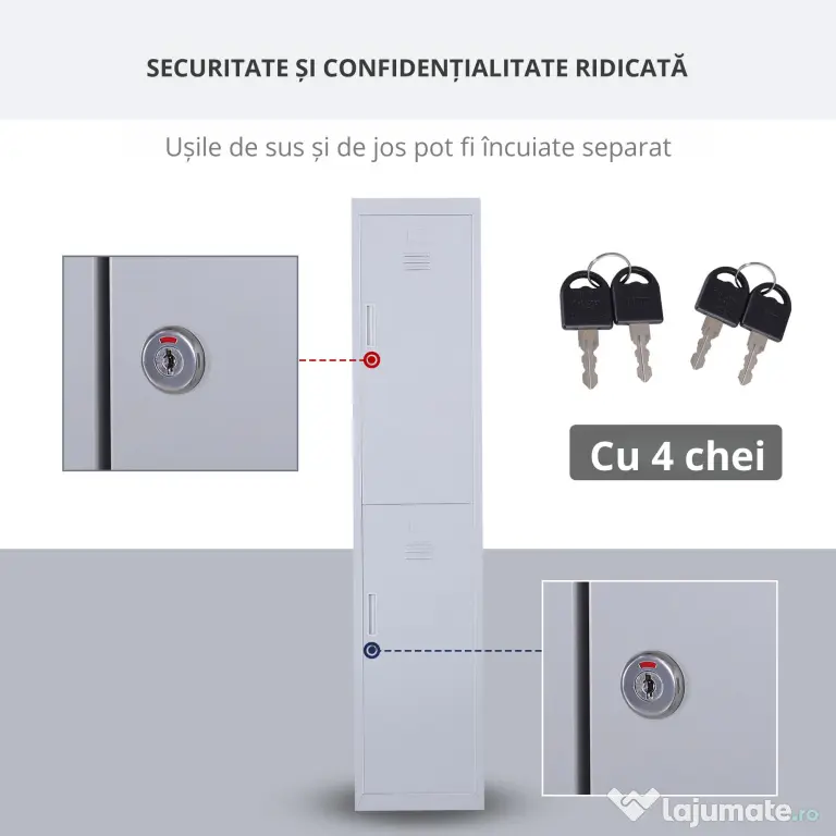 Dulapior Haine din Otel 4 Rafturi 2 Usi cu Inchidere de Siguranta, Gri, 38x46x180cm Vinsetto | Aosom Romania