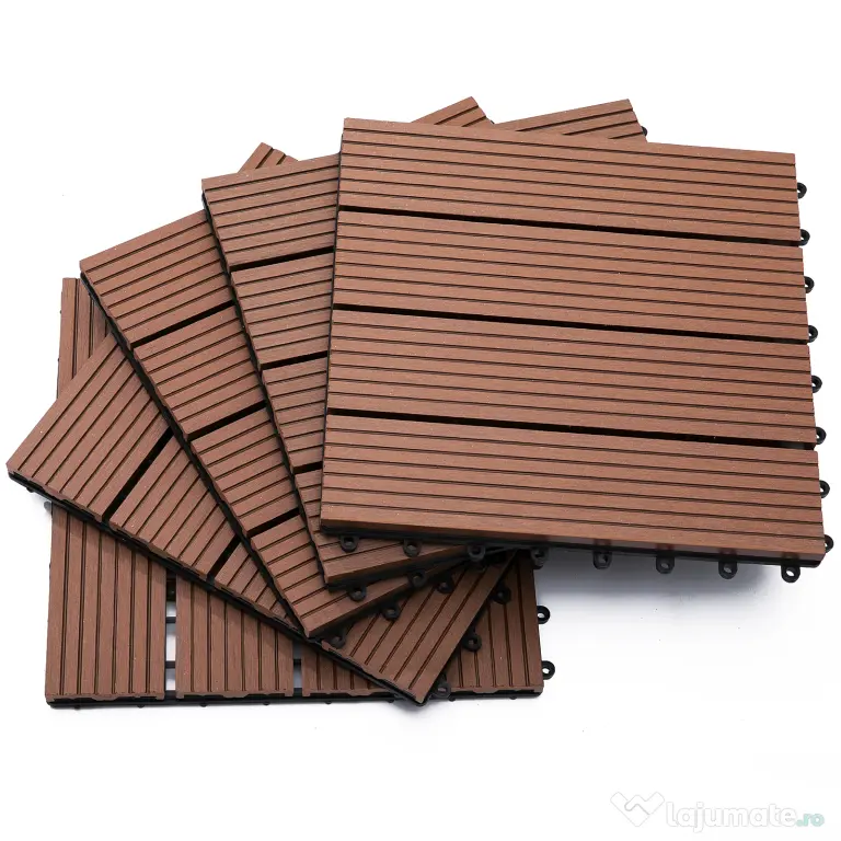 Outsunny Pardoseala Modulara de Exterior, Set 11 Placi Interblocabile tip Deck, Dale Pavaj pentru Gradina, Balcon sau Terasa, 30x30 cm, Maro