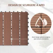 Outsunny Pardoseala Modulara de Exterior, Set 11 Placi Interblocabile tip Deck, Dale Pavaj pentru Gradina, Balcon sau Terasa, 30x30 cm, Maro 