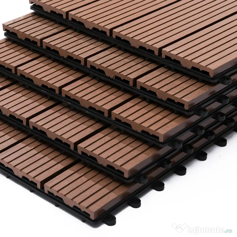 Outsunny Pardoseala Modulara de Exterior, Set 11 Placi Interblocabile tip Deck, Dale Pavaj pentru Gradina, Balcon sau Terasa, 30x30 cm, Maro