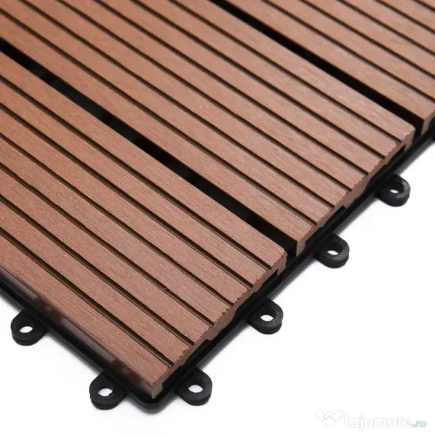 Outsunny Pardoseala Modulara de Exterior, Set 11 Placi Interblocabile tip Deck, Dale Pavaj pentru Gradina, Balcon sau Terasa, 30x30 cm, Maro