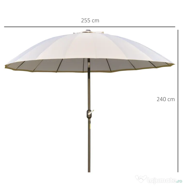 Outsunny Umbrelă de Grădină sau Terasă, Reglabilă cu Manivelă, Crem Alb, Ф255cm | Aosom Romania