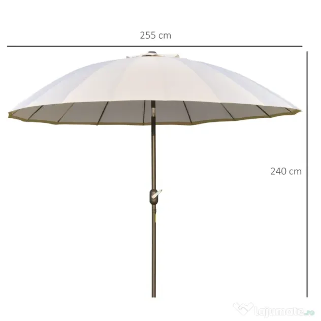Outsunny Umbrelă de Grădină sau Terasă, Reglabilă cu Manivelă, Crem Alb, Ф255cm | Aosom Romania