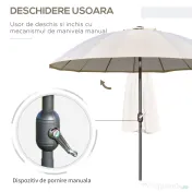 Outsunny Umbrelă de Grădină sau Terasă, Reglabilă cu Manivelă, Crem Alb, Ф255cm | Aosom Romania