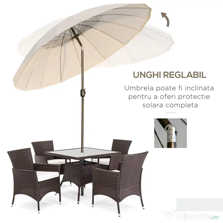 Outsunny Umbrelă de Grădină sau Terasă, Reglabilă cu Manivelă, Crem Alb, Ф255cm | Aosom Romania