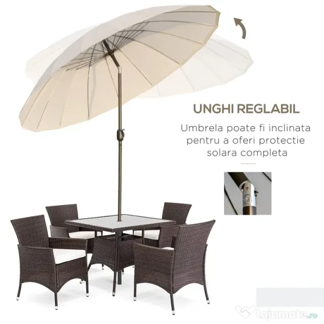 Outsunny Umbrelă de Grădină sau Terasă, Reglabilă cu Manivelă, Crem Alb, Ф255cm | Aosom Romania