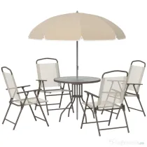 Outsunny Set Mobilier de Gradina cu Tuburi Otel 6 bucati, crem