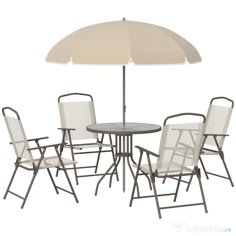 Set Mobilier de Gradina Outsunny cu Tuburi Otel 6 bucati, crem | Aosom Romania