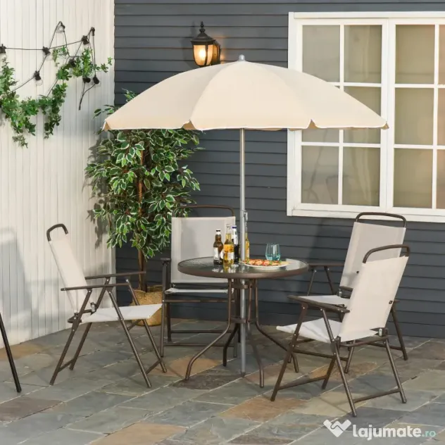 Set Mobilier de Gradina Outsunny cu Tuburi Otel 6 bucati, crem | Aosom Romania