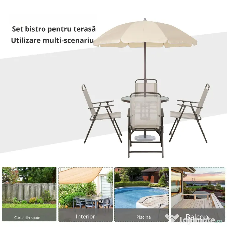 Set Mobilier de Gradina Outsunny cu Tuburi Otel 6 bucati, crem | Aosom Romania