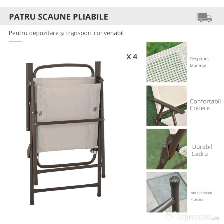Set Mobilier de Gradina Outsunny cu Tuburi Otel 6 bucati, crem | Aosom Romania