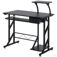 Birou calculator cu suport glisant, sertar si picioare antiderapante, MDF si otel, Negru 90x50x95cm HOMCOM | Aosom Romania 