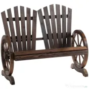 Outsunny Bancă de Grădină Rustică din Lemn, Design cu Roți de Căruță, 108x66x95 cm | Aosom Romania 
