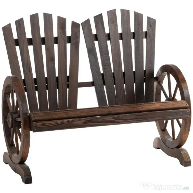 Outsunny Bancă de Grădină Rustică din Lemn, Design cu Roți de Căruță, 108x66x95 cm | Aosom Romania
