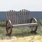 Outsunny Bancă de Grădină Rustică din Lemn, Design cu Roți de Căruță, 108x66x95 cm | Aosom Romania 