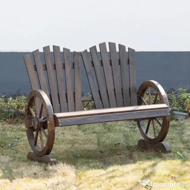 Outsunny Bancă de Grădină Rustică din Lemn, Design cu Roți de Căruță, 108x66x95 cm | Aosom Romania