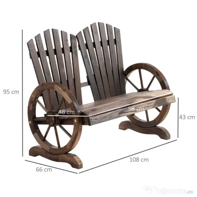 Outsunny Bancă de Grădină Rustică din Lemn, Design cu Roți de Căruță, 108x66x95 cm | Aosom Romania