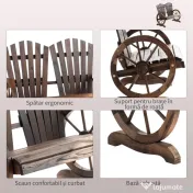 Outsunny Bancă de Grădină Rustică din Lemn, Design cu Roți de Căruță, 108x66x95 cm | Aosom Romania 