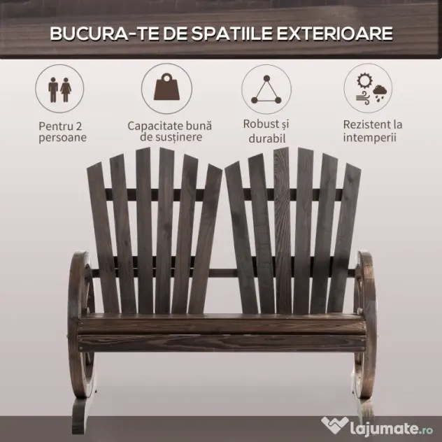 Outsunny Bancă de Grădină Rustică din Lemn, Design cu Roți de Căruță, 108x66x95 cm | Aosom Romania