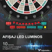 HOMCOM Tabla de Darts Electronică Profesională cu 6 Display-uri, 12 Săgeți, 27 Moduri de Joc, 51x6.5x57cm, Negru | Aosom Romania 