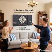 HOMCOM Tabla de Darts Electronică Profesională cu 6 Display-uri, 12 Săgeți, 27 Moduri de Joc, 51x6.5x57cm, Negru | Aosom Romania 