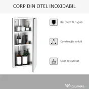 HOMCOM Dulap Unghiular de Baie cu Oglindă și 3 Rafturi Interioare, din Oțel, 60x30x18.4 cm | Aosom Romania 