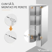 HOMCOM Dulap Unghiular de Baie cu Oglindă și 3 Rafturi Interioare, din Oțel, 60x30x18.4 cm | Aosom Romania 
