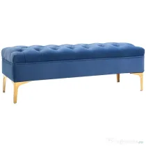 HOMCOM Bancă Hol, Bancă la Capătul Patului din Catifea Albastru Închis, Design Modern cu Picioare Metalice Aurii, 118x45x42cm | Aosom Romania